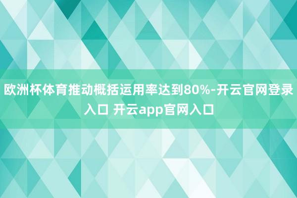欧洲杯体育推动概括运用率达到80%-开云官网登录入口 开云app官网入口